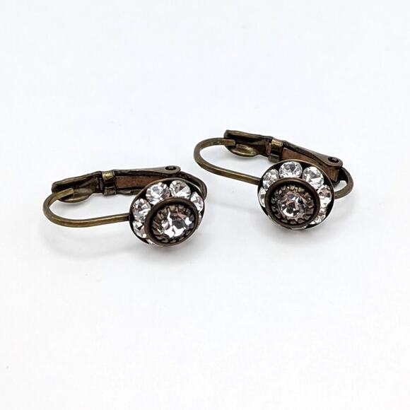 Liz Palacios Clear Swarovski Crystal Antiqued Brass Lever Back Drop Earrings - Picture 2 of 6